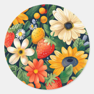 Summer Garden Blume Erdbeeren Muster Runder Aufkleber