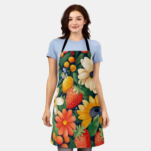 Summer Garden Blume Erdbeeren Muster Schürze (Getragen)