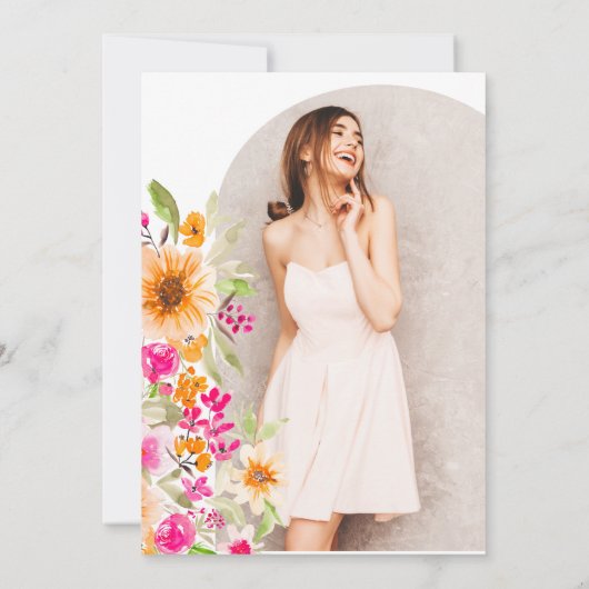 Summer Garden Blumengold Drehbuch Abschluss Einladung (Rückseite)