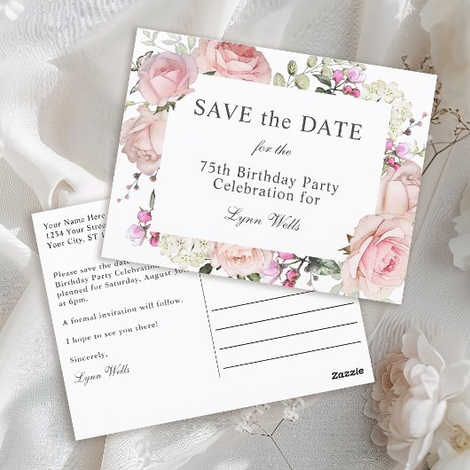 Summer Garden Floral 75. Geburtstag Save the Date Postkarte