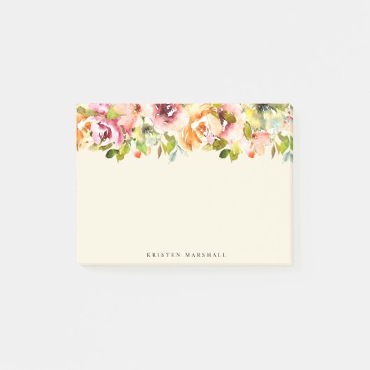 Summer Garden Floral Monogram Post-it Klebezettel (Vorderseite)
