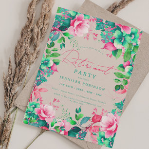 Summer Garden Floral Retirement Party Champagne Einladung