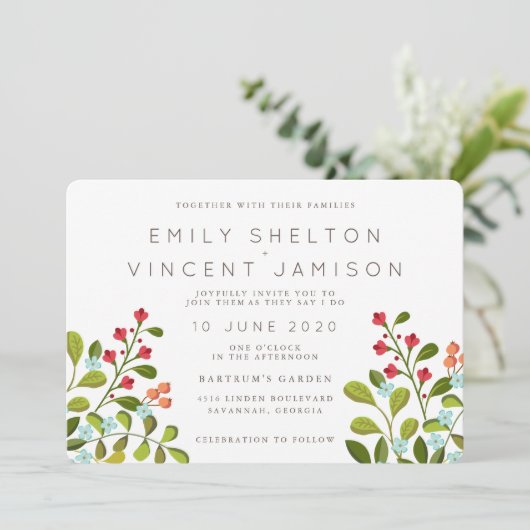 Summer Garden Floral Wedding Suite Einladung (Stehend Vorderseite)