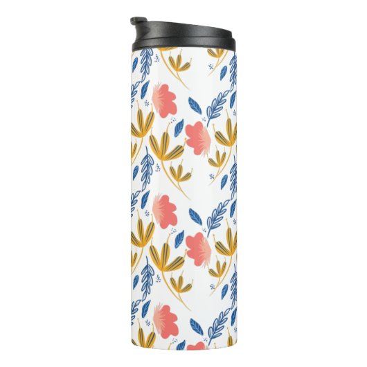 Summer Garden Florals Blue Coral Pink Grüne Thermosbecher (Nach rechts gedreht)