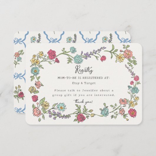 Summer Garden Party Floral Baby Registry Beilage Begleitkarte (Vorne/Hinten)