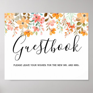 Summer Garden Watercolor Floral Wedding GuestBook Poster