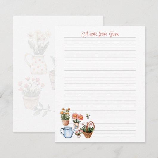 Summer Gardening Lined Personal Note Paper Mitteilungskarte (Vorne/Hinten)