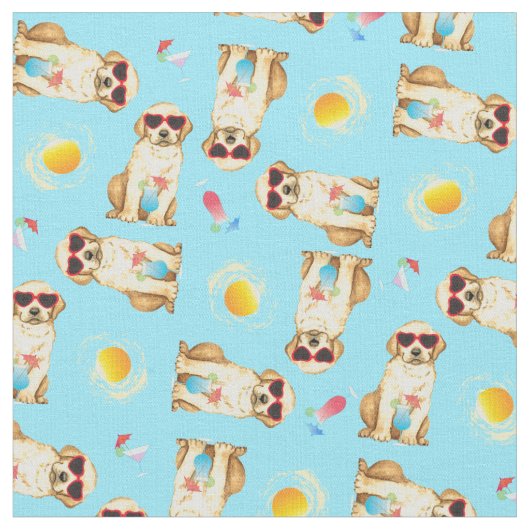 Summer Gelbe Labrador Fabric Stoff (Nahaufnahme)