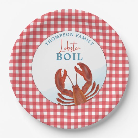 Summer Gingham Lobster Boil Seafood Whimsical Pappteller (Vorderseite)