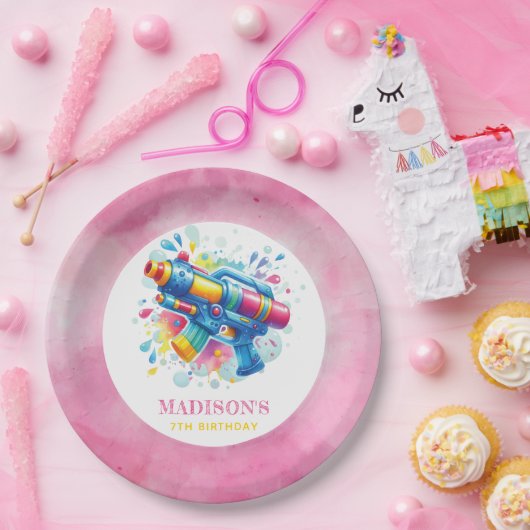Summer Girl Birthday Water Gun Custom Pappteller (Party)