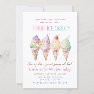 Summer Girl Ice Cream 4. Geburtstag Einladung