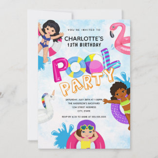 Summer Girls 12. Geburtstag Pool Party Einladung