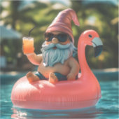 Summer Gnome in Sonnenbrille auf Flamingo Float Aufkleber (Vorderseite)