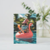 Summer Gnome in Sonnenbrille auf Flamingo Float Postkarte (Stehend Vorderseite)