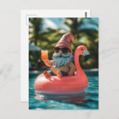 Summer Gnome in Sonnenbrille auf Flamingo Float Postkarte (Vorne/Hinten)