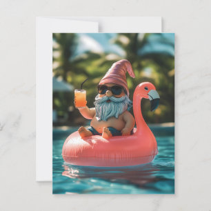 Summer Gnome in Sonnenbrille auf Flamingo Float Postkarte