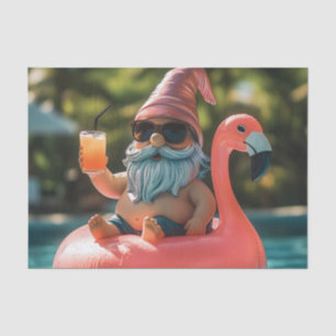 Summer Gnome in Sonnenbrille auf Flamingo Float Seidenpapier