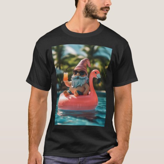 Summer Gnome in Sonnenbrille auf Flamingo Float T-Shirt (Vorderseite)