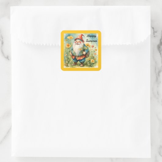Summer Gnome Square Sticker (Tasche)