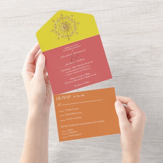 Summer Gold Mandala Wedding All In One Einladung (Abreißen)