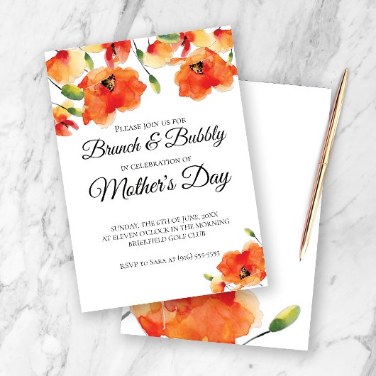 Summer Golden Poppy Mother Day Brunch Einladung