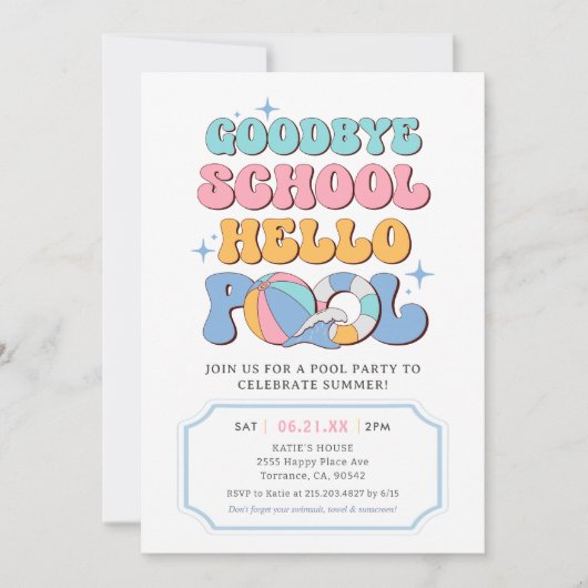 Summer Goodbye School Hello Pool Party Einladung (Vorderseite)