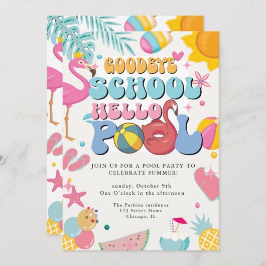 Summer Goodbye School Hello Pool Party modern Einladung (Vorne/Hinten)
