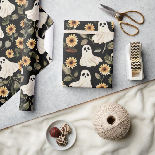 Summer Goth Geister und Sonnenblumen Spooky Geschenkpapier (Kunsthandwerk)
