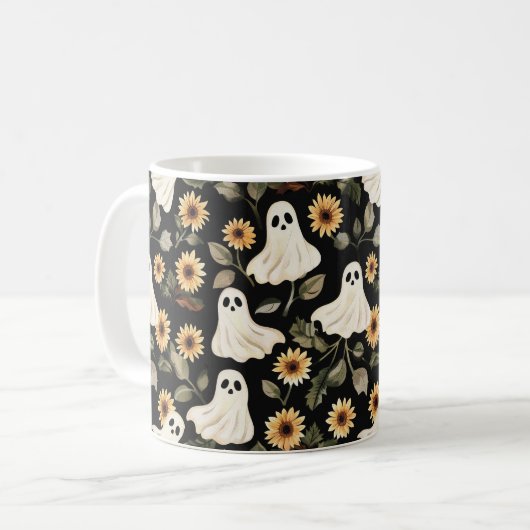 Summer Goth Geister und Sonnenblumen Spooky Kaffeetasse (Vorderseite Links)