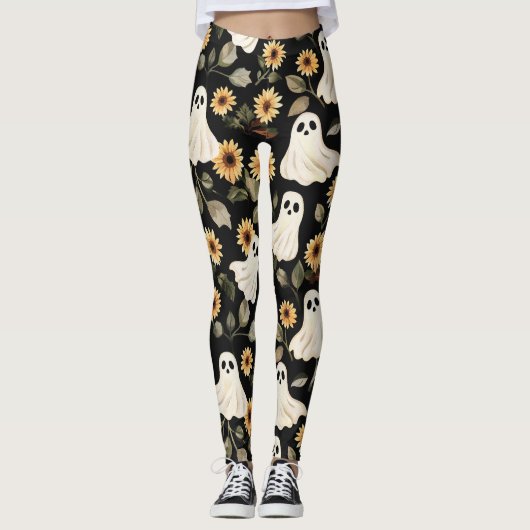Summer Goth Geister und Sonnenblumen Spooky Leggings (Vorderseite)