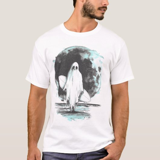 Summer Goth Ghost mit Surfbrett T-Shirt (Vorderseite)