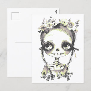 Summer Goth Skeleton Girl and Blume Postkarte