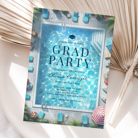 Summer Graduation Pool Party Invitations Einladung