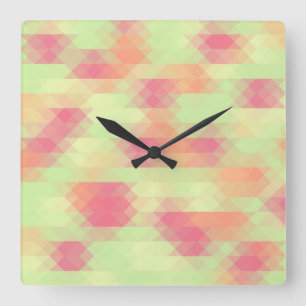 Summer Green And Pink Triangle Mosaic Quadratische Wanduhr