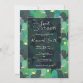 Summer Green Aquamarin Cactus Gold dots Niedliches Einladung (Vorderseite)