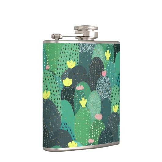 Summer Green Aquamarin Cactus Gold dots Niedliches Flachmann (Rechts)