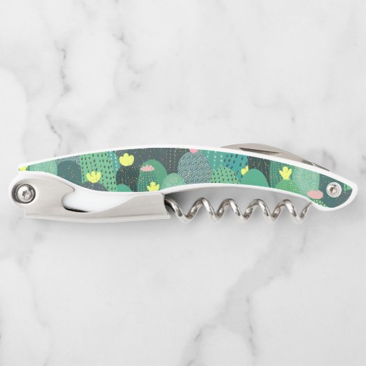 Summer Green Aquamarin Cactus Gold dots Niedliches Kellnermesser (Vorderseite)