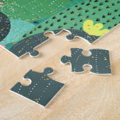 Summer Green Aquamarin Cactus Gold dots Niedliches Puzzle (Seite)