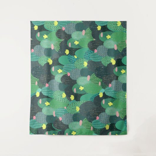 Summer Green Aquamarin Cactus Gold dots Niedliches Wandteppich (Vorderseite)