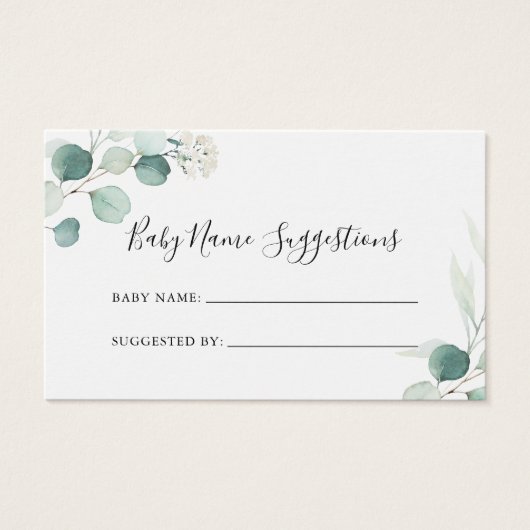 Summer Green Eucalyptus Baby Name Suggestions Card (Vorderseite)