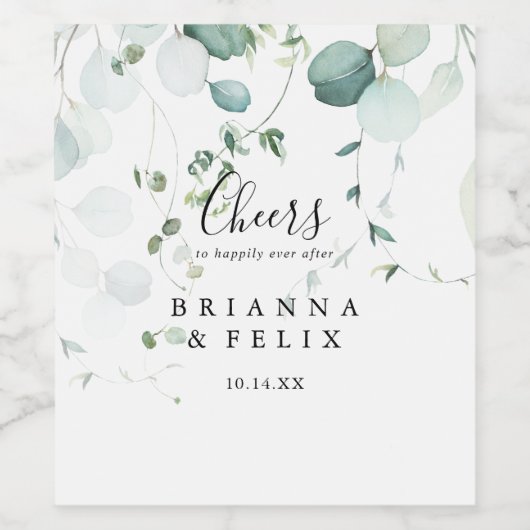 Summer Green Eucalyptus Foliage Cheers Wedding Weinetikett (Einzelnes Label)