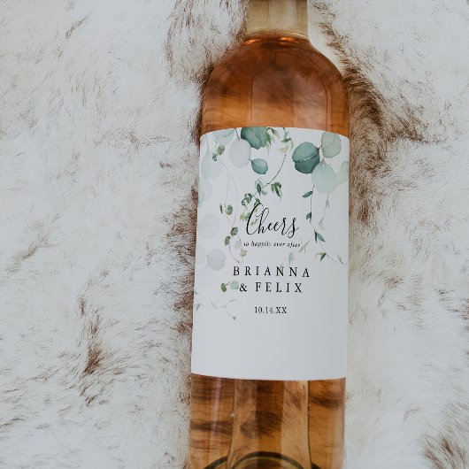 Summer Green Eucalyptus Foliage Cheers Wedding Weinetikett