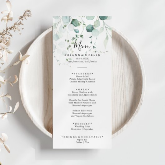 Summer Green Eucalyptus Foliage Dinner Menükarte