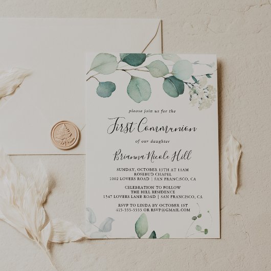 Summer Green Eucalyptus Foliage Erste Kommune Einladung