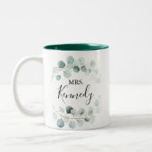 Summer Green Eucalyptus Foliage Frau Newlywed Brid Zweifarbige Tasse (Links)