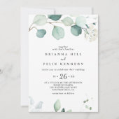 Summer Green Eucalyptus Foliage Lässig Hochzeit Einladung (Vorderseite)