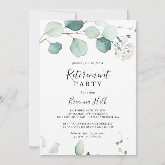 Summer Green Eucalyptus Foliage Retirement Party Einladung (Vorderseite)
