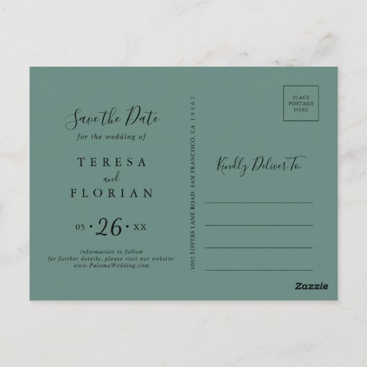 Summer Green Eucalyptus Foliage Save the Date Postkarte (Rückseite)