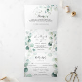 Summer Green Eucalyptus Foliage Wedding Dreifach Gefaltete Einladung (Innenseite)