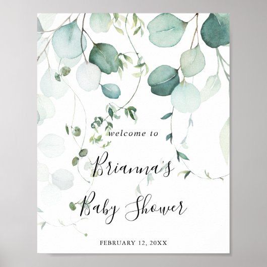 Summer Green Eucalyptus Leaf Baby Dusche Willkomme Poster (Vorne)